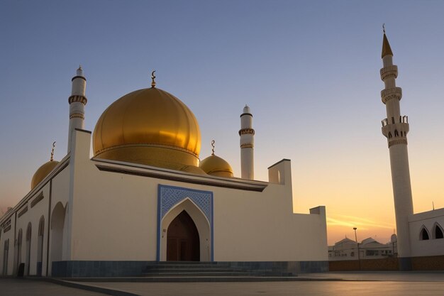 Free Photo Ramadan Kareem Eid Mubarak Mosque in Evening with Sun Light Background