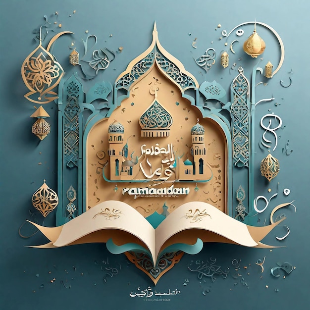 Free photo Ramadan Kareem illustration through Islamic greeting in a paper style