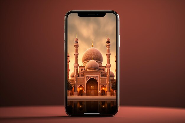 Free photo ramadan phone 14 with mosque front side