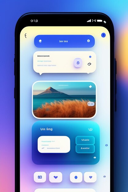 무료 사진 현실적인 글래스모르피즘 모바일 앱 템플릿