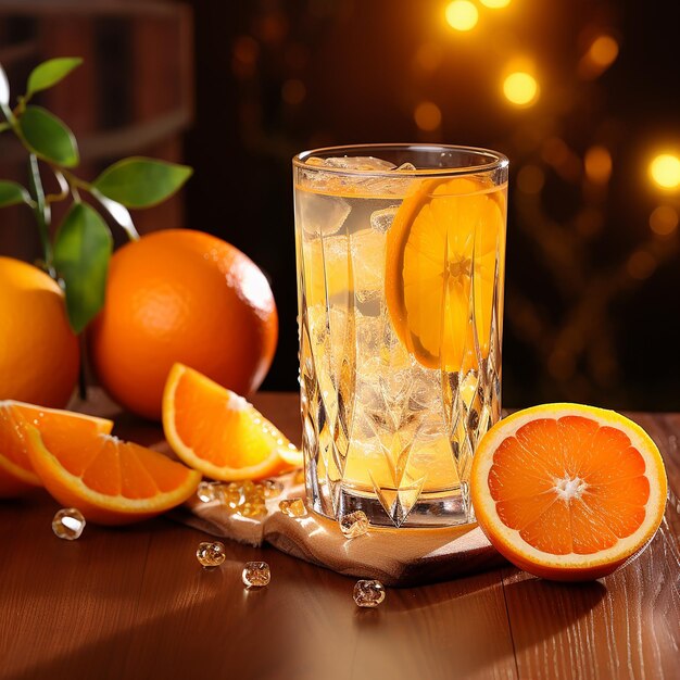 Photo free photo ripe sliced orange and glass of juicy citrus drink