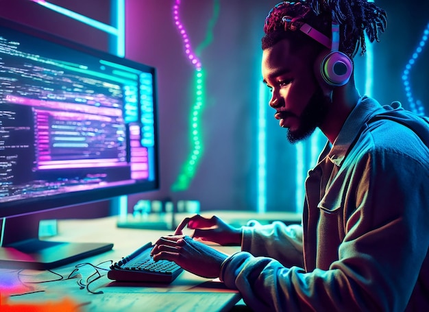 Premium Photo | Free photo side view programmer programming on Computer