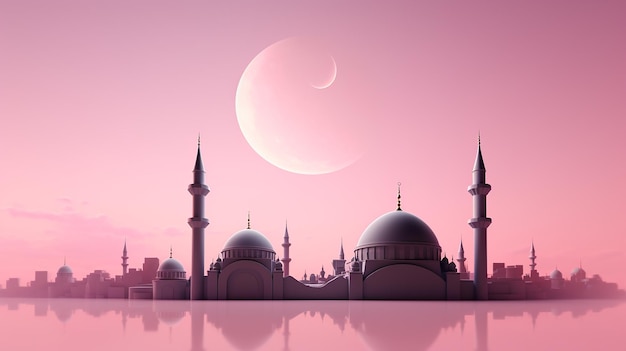 Free photo silhouette of mosque towers and crescent