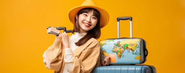 Free photo smiling asian girl tourist