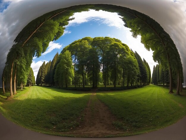Фото Бесплатная фотосфера с деревьями в стиле 360 ai image