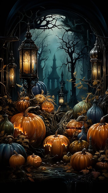 Фото Фото жуткая светящаяся тыква на хэллоуин бесплатно для истории