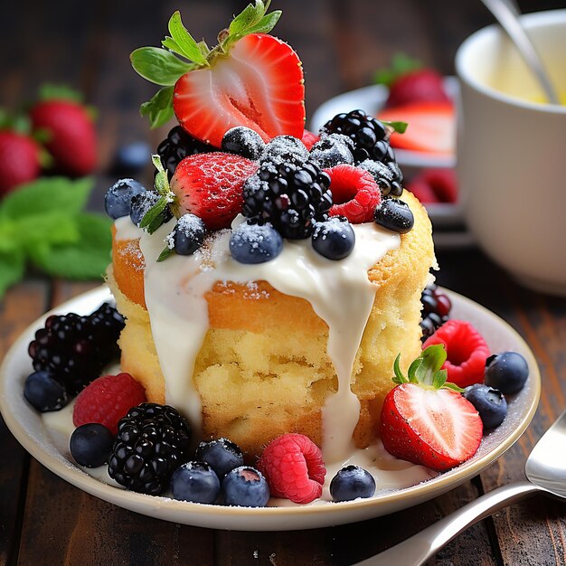 Free photo strawberry cheese cake with whipped cream