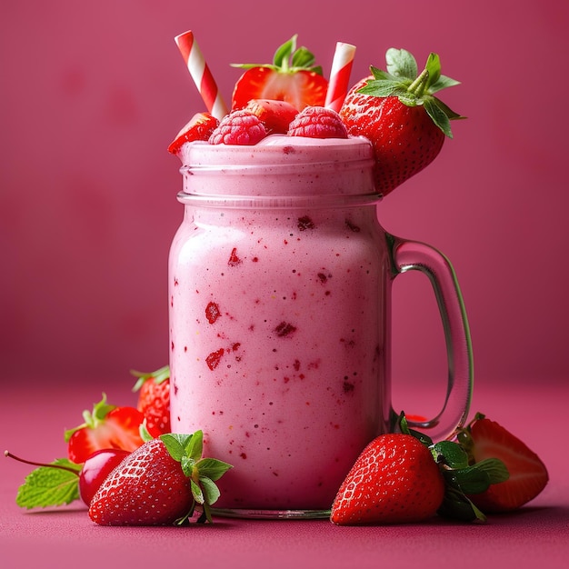 Free Photo strawberry juice in mug delightful view