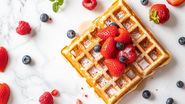 Foto foto gratuita torta di waffle alla fragola vista in alto