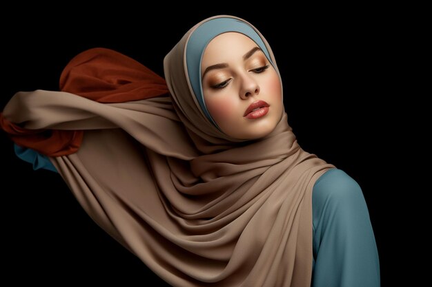 기쁜 종교적인 무슬림 여성이 팔을 고 있는 무료 사진 스튜디오 