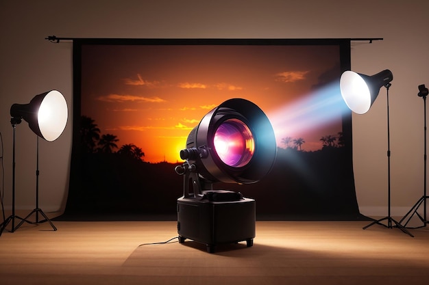 Free photo sunset projector lamp product backdrop