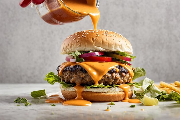  ⁇ 색 배경에 고립된 맛있는 햄버거의 무료 사진  ⁇ 고기와 치즈의 신선한 햄버거 패스트푸드