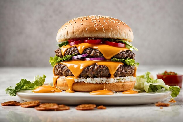  ⁇ 색 배경에 고립된 맛있는 햄버거의 무료 사진  ⁇ 고기와 치즈의 신선한 햄버거 패스트푸드