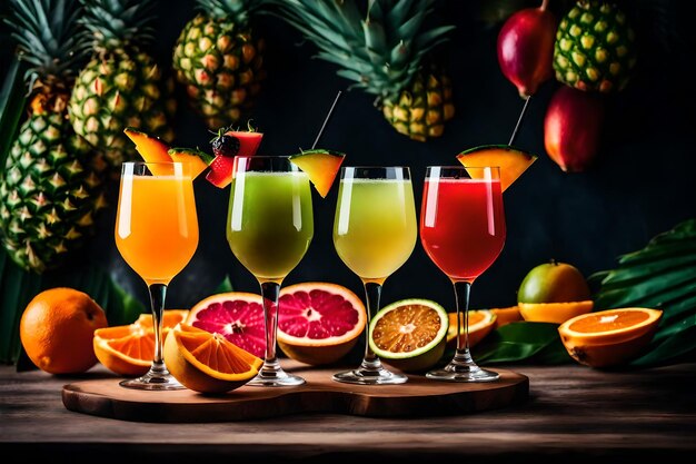 Foto foto gratis tre bicchieri di cocktail di frutta tropicale