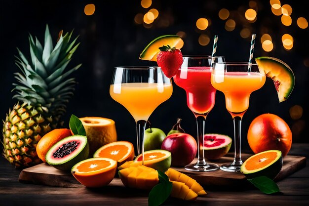 Foto foto gratis tre bicchieri di cocktail di frutta tropicale