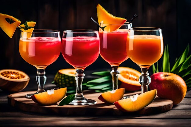 Foto foto gratis tre bicchieri di cocktail di frutta tropicale