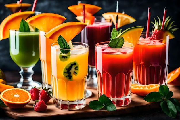 Foto foto gratis tre bicchieri di cocktail di frutta tropicale