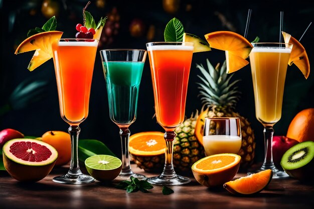 Foto foto gratis tre bicchieri di cocktail di frutta tropicale