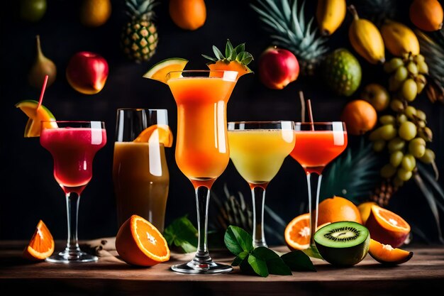 Foto foto gratis tre bicchieri di cocktail di frutta tropicale