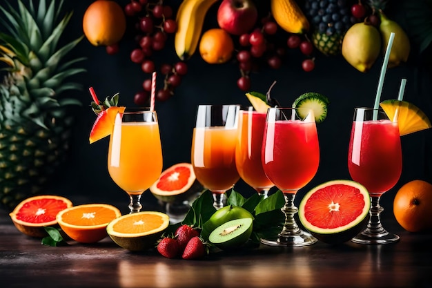 Foto foto gratis tre bicchieri di cocktail di frutta tropicale