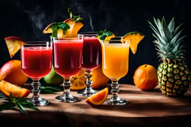 Foto foto gratis tre bicchieri di cocktail di frutta tropicale