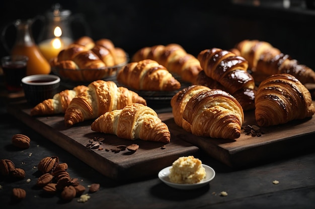 Free photo top view pastries and croissants yummy delicious on the dark floor