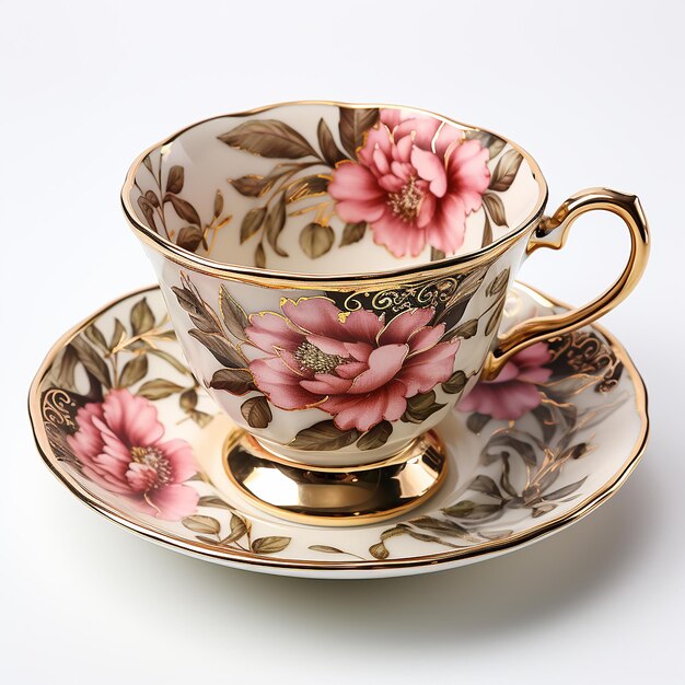 Free photo Traditional Porcelain Tea Cup Filled with Aromatic Tea Classic Porcelain Tea Cup