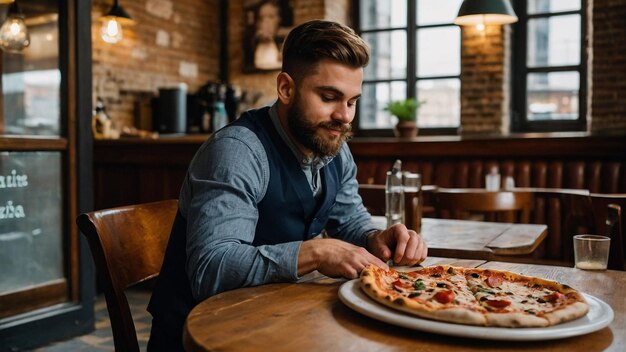 Photo free photo a waiter serves pizza in an old coffee shop