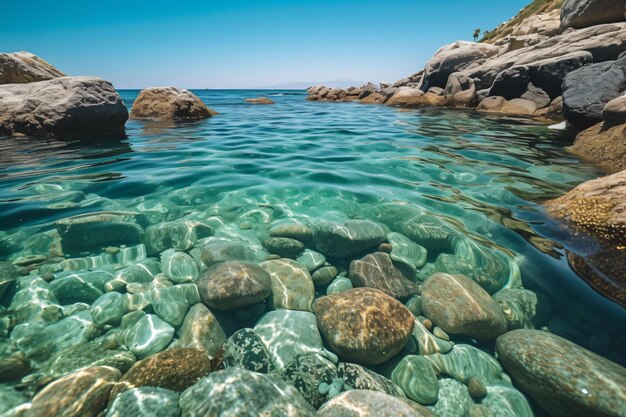 Free photo water surface level shot of rocks and reefs at the sea on a sunny day photography