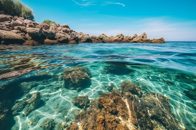 Free photo water surface level shot of rocks and reefs at the sea on a sunny day photography