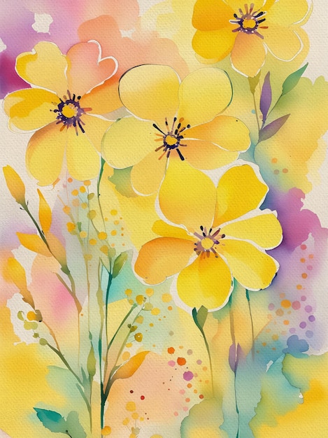 Free Photo of Watercolor Yellow Flowers Painting