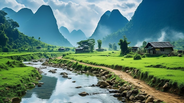 Free photo wet vietnam mountain flow stream rural