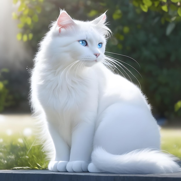 бесплатное фото белый кот в саду генеративное ай