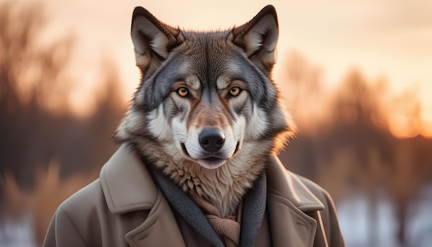 Free photo wolf wearing a coat generated by AI