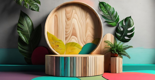 背景aiに3dアート製品スペースspプレゼンテーション用のカラフルな木製表彰台モックアップ 無料の写真