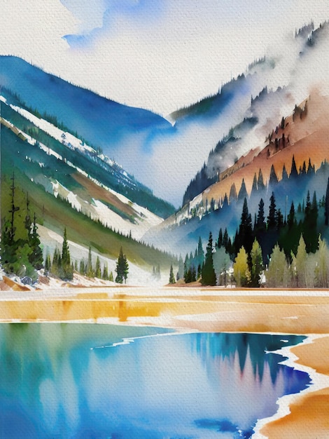 Free Photo of Yellowstone National Park Watercolor Painting