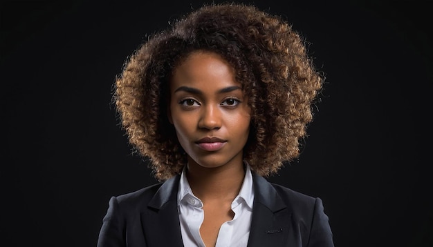 Free Photo Young American African woman curly hair wearing formal suit