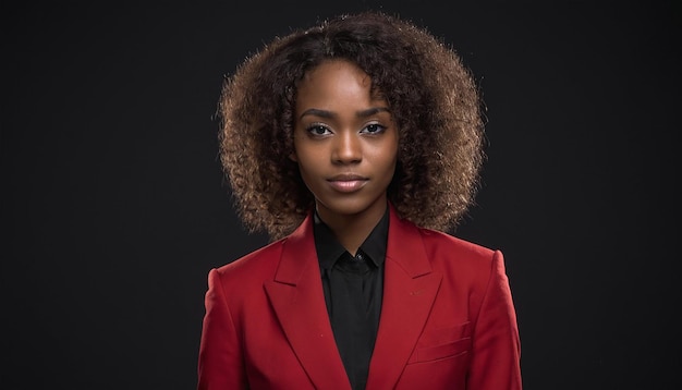 Free Photo Young American African woman curly hair wearing formal suit