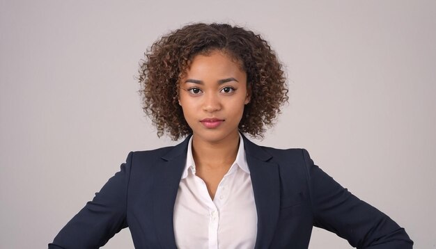 Free Photo Young American African woman curly hair wearing formal suit