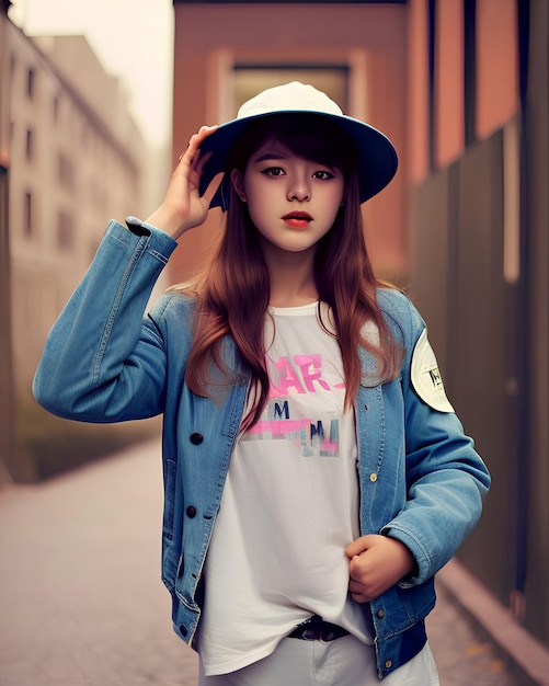 Free photo young beautiful asian traveler girl with a hat and a jacket that says I am girl