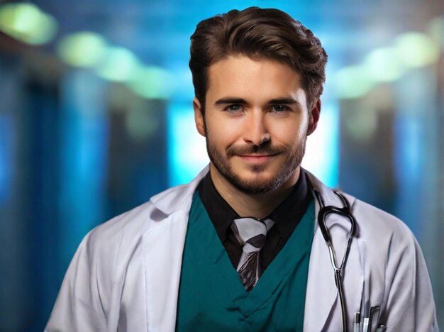 Photo free photo young handsome physician in a medical robe with stethoscope