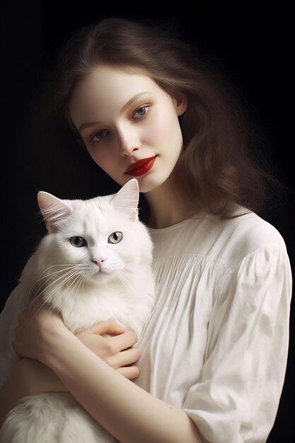 Photo free photo of young woman girl with her so adorable cute cat at home
