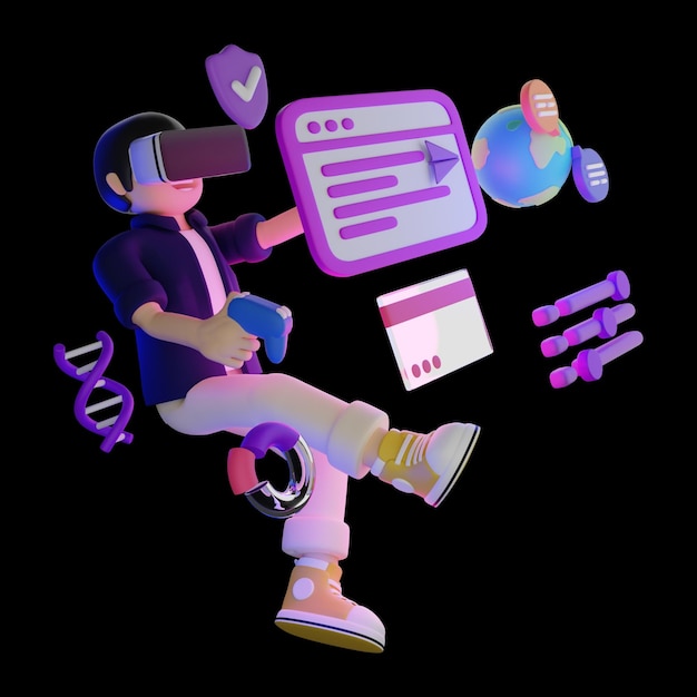 Бесплатное изображение 3D Purple Metaverse VR Boy Wolrd