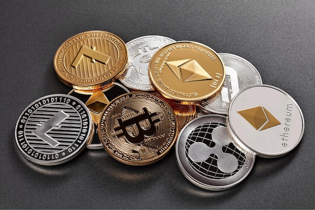 Photo free picture of different coins of cryptocurrency