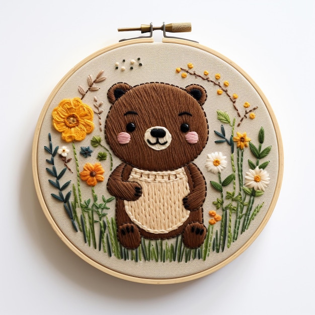 Free pictures of cute animal art embroidery crafts for kids embroidered baby bear
