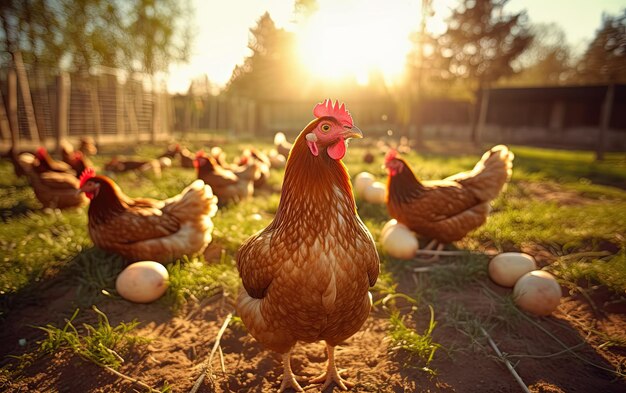 野外で飼育するオーガニックの家禽