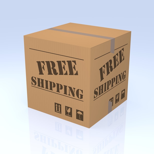 Free Shipping Cardboard Box, 3D rendering. Isolated blue degrade background.