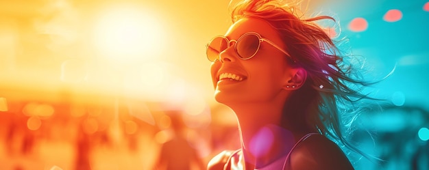 A free spirit happy woman at a event