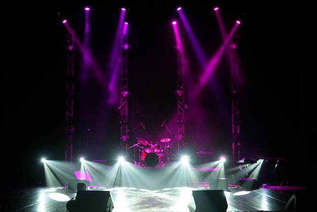 Free stage with lights background, lighting devices.