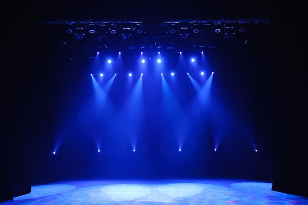 Free stage with lights, lighting devices on the consert.